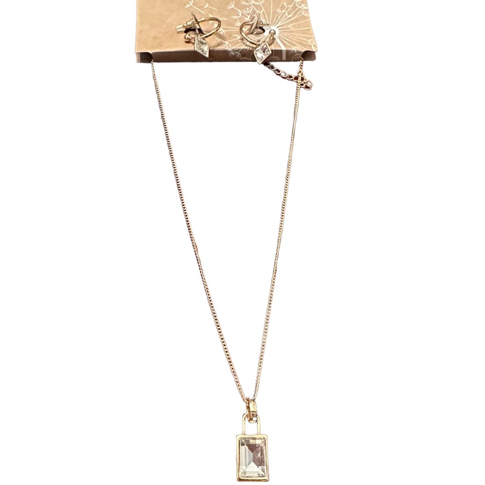 Gold and Crystal Stone Necklace and Earring Set